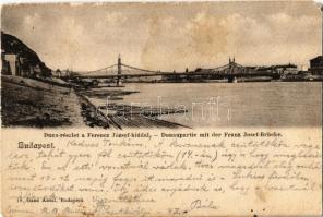 1904 Budapest, Ferenc József híd, rakpart tutajokkal. Ganz Antal 18. (EM)