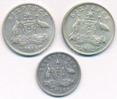 Ausztrália 1928. 3p Ag + 1945. 6p Ag + 1962. 6p Ag T:2,2- Australia 1928. 3 Pence Ag + 1945. 6 Pence Ag + 1962. 6 Pence Ag C:XF,VF