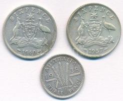 Ausztrália 1938. 3p Ag + 1940. 6p Ag + 1957. 6p Ag T:2,2- Australia 1938. 3 Pence Ag + 1940. 6 Pence Ag + 1957. 6 Pence Ag C:XF,VF