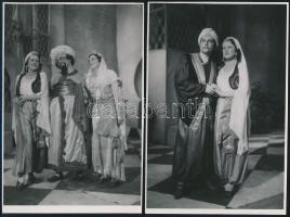 1941 2 db színházi fotó: Szöktetés a szerájból. Szabó Ilonka, Székely Mihály, Rózler Endre. 18x12 cm