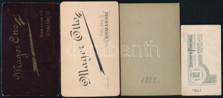 cca 1900 Régi portrék, 4 db vizitkártya méretű fotó komáromi, esztergomi és szegedi műtermekből (Mag...