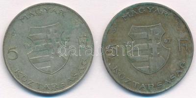 1947. 5Ft Ag "Kossuth" (2x) T:2-,3 patina Adamo F8.1