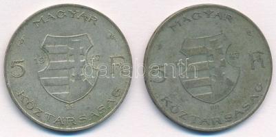 1947. 5Ft Ag "Kossuth" (2x) T:2-,3 patina Adamo F8.1