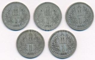 Ausztria 1893. 1K Ag "Ferenc József" (5x) T:2-,3 Austria 1893. 1 Corona Ag "Franz Jos...
