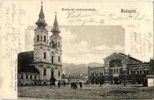 1904 Budapest I. Bomba tér (ma Batthyány tér), Budai vásárcsarnok, templom. Divald Károly 64.