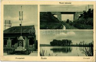 1942 Bicske, Vasúti híd, Országzászló, tó (Rb)