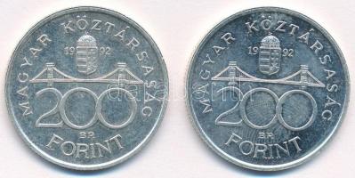 1992. 200Ft Ag "MNB" (2x) T:1- Adamo F13