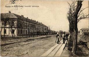 1916 Gyula, Gyalogsági honvéd laktanya, utca + Zensuriert K.u.K. Ersatzbataillon Nr. 11.
