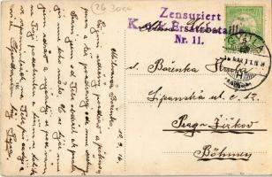 1916 Gyula, Gyalogsági honvéd laktanya, utca  + "Zensuriert K.u.K. Ersatzbataillon Nr. 11.&quot...