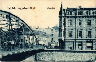 1907 Nagyvárad, Oradea; Kishídfő, fogorvos, Neumann M. áruháza, Gresham üzlet / small bridge, shops, dentist (EK)