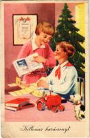 1950 Kellemes Karácsonyt! Magyar szocialista üdvözlőlap / Christmas greeting art postcard, Hungarian Socialist greeting (EB)