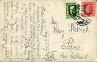 1915 Praha, Prag, Prague; streets, bridge, Baltic America Line, C. Budejovicka Pivnice (beer hall). ...