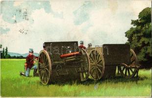 1916 WWI K.u.K. military artillery, soldiers with cannons. J. Reiniger No. 801. (fa)