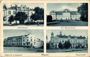 1941 Hőgyész, Takarékpénztár, Gróf Apponyi kastély, Nagy vendéglő, Polgári fiú és leány iskola. Neuvelt fotó kiadása (EK)