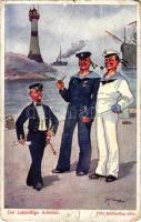 1916 Der zukünftige Admiral. K.u.K. Kriegsmarine / Austro-Hungarian Navy humour art postcard, mariners and admiral. Österr. Flottenverein Serie IV. Nr. 1. s: Fritz Schönpflug (Rb)