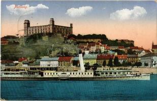 1915 Pozsony, Pressburg, Bratislava; vár, Schönbrunn oldalkerekes gőzhajó / castle, Hungarian passenger steamship (EK)