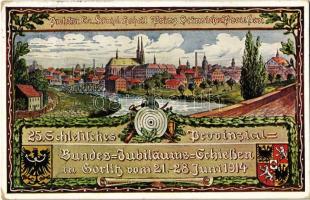 1914 Görlitz, 25. Schlesisches Provinzial Bundes Jubiläums Schiessen / 25th Silesian Provincial Federal Jubilee Shooting, hunting, coat of arms. Art Nouveau