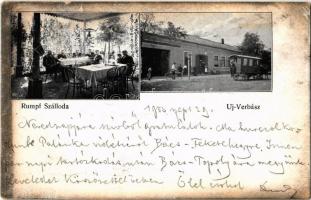 1903 Újverbász, Verbász, Novi Vrbas; Rumpf szálloda fedett terasza, omnibusz / hotel, horsebus