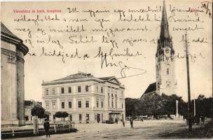 1906 Igló, Zipser Neudorf, Spisská Nová Ves; Városháza, katolikus templom, tér / town hall, church, square