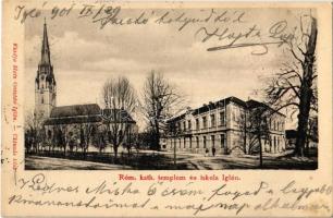 1901 Igló, Zipser Neudorf, Spisská Nová Ves; Római katolikus templom és iskola. Matz Gusztáv kiadása / church adn school