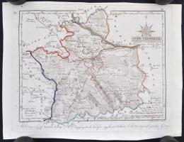 cca 1800 Győr vármegye. Comitatus Jauriensis. Színezett rézmetszet, papír, 30x24 cm a vármegye közig...