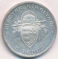 1938. 5P Ag "Szent István" T:1- kis patina Adamo P8.1