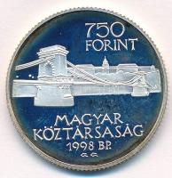 1998. 750Ft Ag "Budapest 125 éves" eredeti tokban T:PP kis patina, ujjlenyomat Adamo EM149