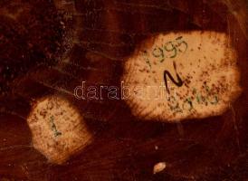 Novák László (1978- ): Fekvő faarc, faragott fa szobor, jelzett, 43×32 cm