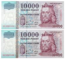 2007. 10.000Ft AA (2x) sorszámkövető T:I Hungary 2007. 10.000 Forint AA (2x) sequential serials C:UNC
