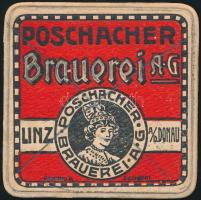 Linz, Poschacher Brauerei AG., osztrák 5 heller okmánybélyeggel a hátoldalán, 9x9 cm