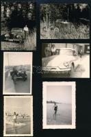 cca 1960 10 db régi családi fotó, benne 4 db autós fotóval, 3 db tengerparti fotóval, 8x6 cm és 10x7 cm közötti méretben.