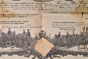 1880 Katonai végelbocsájtó levél szakadásokkal 48x34 cm