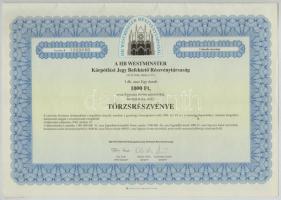Göd 1994-1995. HB Westminster Kárpótlási Jegy Befektető Részvénytársaság részvénye 1000Ft-ról (3x) sorszámkövetők T:II