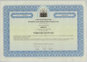Göd 1994-1995. "HB Westminster Kárpótlási Jegy Befektető Részvénytársaság" részvénye 1000F...