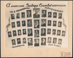 1929 Budapest, I. ker., Szilágyi Erzsébet Leányliceum tanárai és végzett növendékei, kistabló nevesített portrékkal, 16,5x22,5 cm, karton 20,5x26 cm