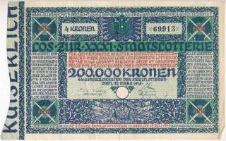 Ausztria / Bécs 1915. XXXI. Staatslotterie (Államsorsjáték) 4K értékben, szárazpecséttel T:III  szakadás Austria / Wien 1915. XXXI. Staatslotterie (State Lottery) about 4 Kronen with embossed stamp C:F