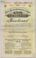 Budapest 1910. Pesti Magyar Kereskedelmi Bank 4 1/2% záloglevele 2000K-ról, szárazpecséttel, szelvényekkel T:II