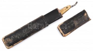 cca 1910 Bleha Special gyöngyház nyelű borotva, "Bleha Ferencz késműves" feliratú tokban