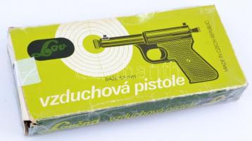 Lovena LOV2 csehszlovák, 4,5  mm légpisztoly, eredeti javított, dobozában, lövedékekkel, 9,5x20 cm