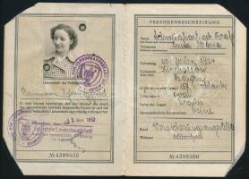 1952 Fényképes NSZK-s útlevél, bejegyzésekkel