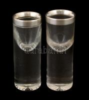 Ezüst peremű (Ag.) antik üveg gyertyatartó, jelzett, m: 10,5 cm és d: 4 cm