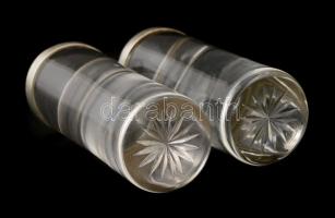 Ezüst peremű (Ag.) antik üveg gyertyatartó, jelzett, m: 10,5 cm és d: 4 cm