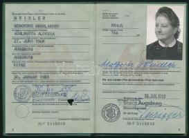 1980 Fényképes NSZK-s útlevél, bejegyzésekkel