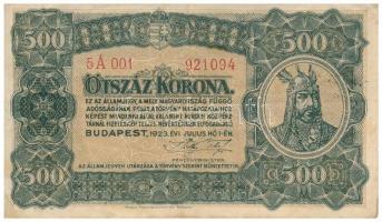 1923. 500K Magyar Pénzjegynyomda Rt. Budapest nyomdahely jelöléssel T:III  Adamo K34