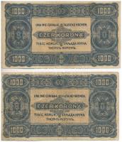 1923. 1000K nyomdahely jelölés nélkül + 1923. 1000K "8 FILLÉR - NYOLC FILLÉR" felülnyomáss...