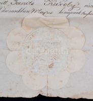 1844 Ügyvédi oklevél Janits Károly részére. Címeres, papírfelzetes viaszpecséttel 64x42 cm