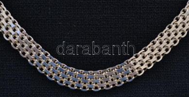 Ezüst(Ag) széles, háromsoros nyaklánc, jelzett, h: 45 cm, nettó: 11,3 g