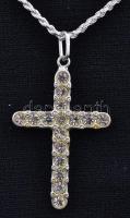 Ezüst(Ag) walles nyaklánc, köves kereszt függővel, jelzett, h: 60 cm, 4×2,2 cm, bruttó: 7,8 g