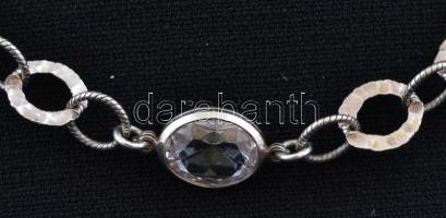 Ezüst(Ag) kövekkel díszített oválszemes nyaklánc, jelzett, állítható h: 42-45 cm, bruttó: 12,6 g