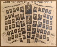 1926 A budapesti VII. kerületi Kertész utcai fiú felsőkereskedelmi iskola IV. b. osztálya, tablókép Strelisky műhelyéből, sérült kartonra ragasztva, 17×21,5 cm
